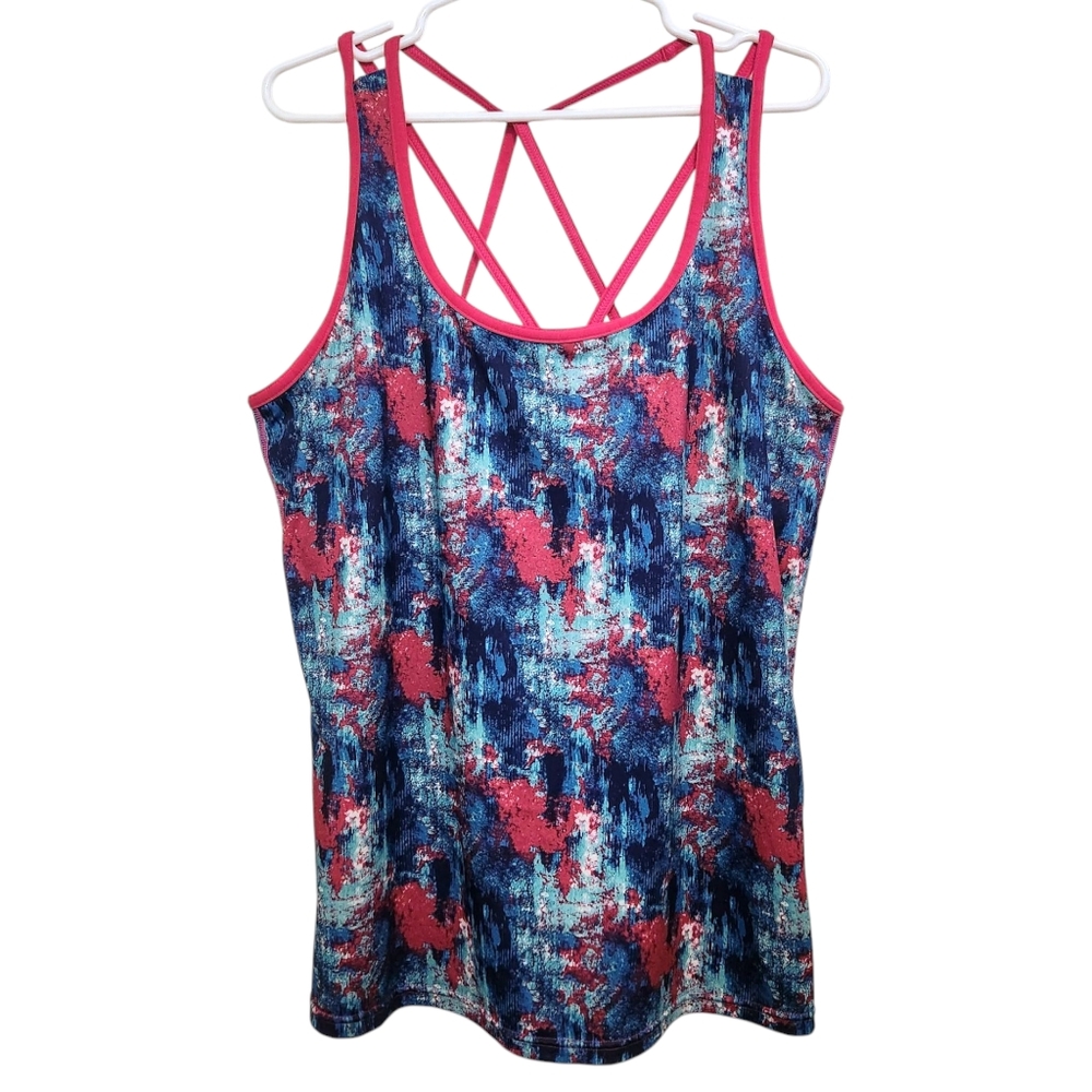 Aspire Strappy Back Workout Top Blue & Pink 2X NWOT NEW